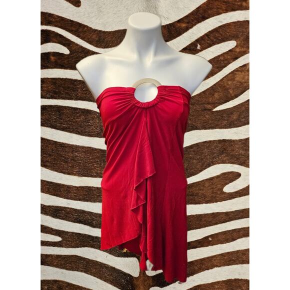 Vintage Deadstock Y2k Slinky Red Halter Top Ring Neck Sz S Made In USA - Picture 1 of 4